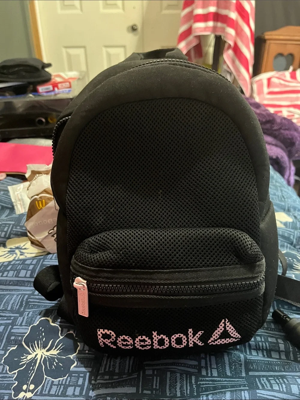 Reebok Black Mini Backpack with Pink Logo Accent